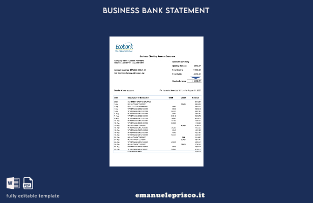 stile verificato Modello di estratto conto aziendale Senegal Ecobank Modello Wor